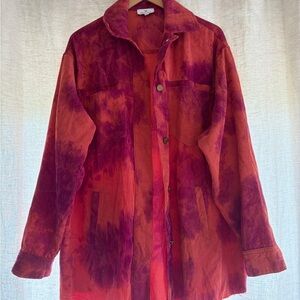 Tie-Dye Corduroy Button-Down Shirt Jacket in Red & Purple